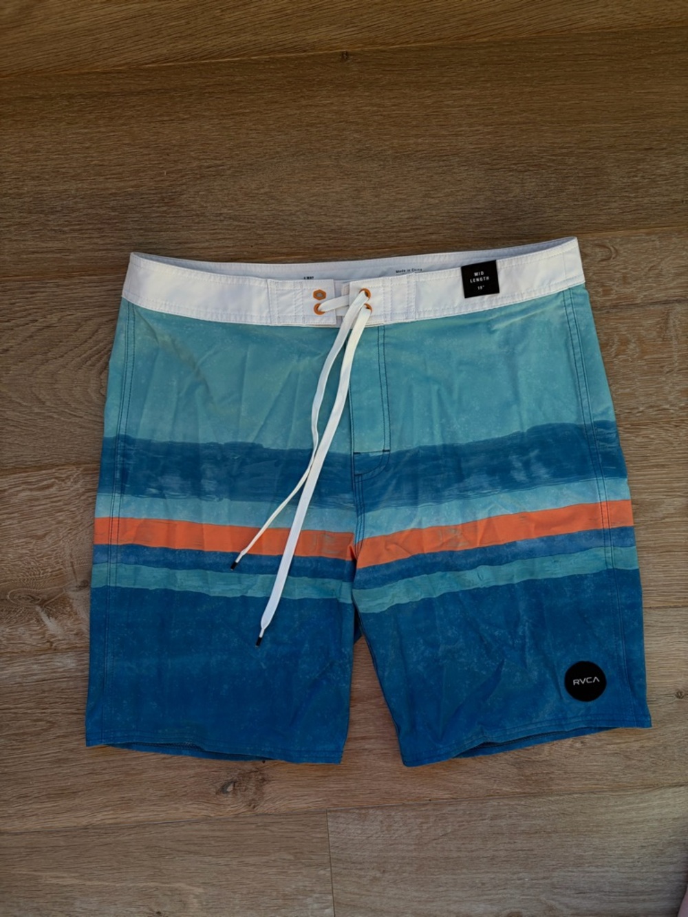 RVCA Gradient Blue Swim Shorts with Orange Stripe